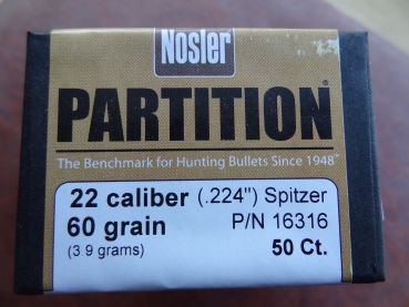 NOSLER Partition .22/.224 60GR GR Spitzer (50 Stück)