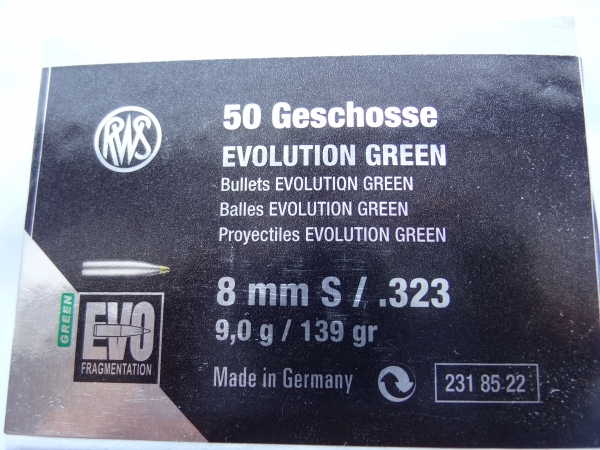 RWS 8mm EVO green 9,0g/139grain ( 50 Stück)