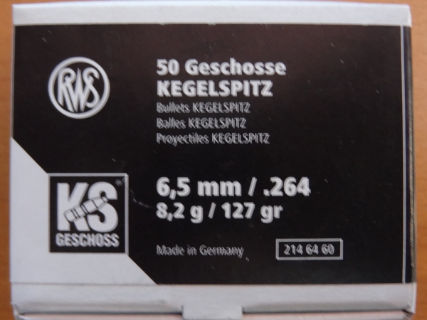 264 / 6,5 mm 127 gr / 8,2 g RWS KS Geschosse 50 Stück