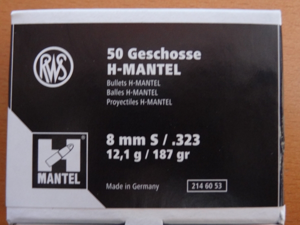 .323 / 8 mm 187 gr / 12,1 g RWS H-Mantel Geschosse (50 Stück)