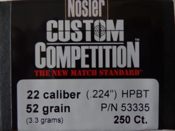 .224 / 5,6 mm 52 gr / 3,4 g Nosler Custom Competiton HPBT Geschosse 250 Stück