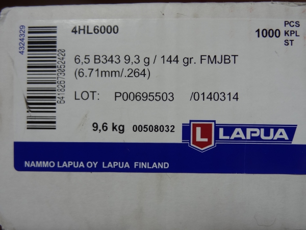 .264 Lapua B343 144 FMJBT ( 100Stück)